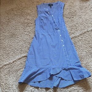 The limited Sleeveless Blue Gingham Ruffle-Hem Dress